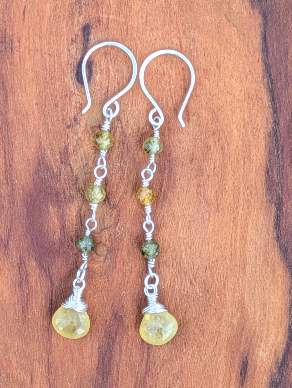 Earthy Green Garnet Earrings Dainty Sterling Silver Elegant Dangle Drop - Picture 12 of 12
